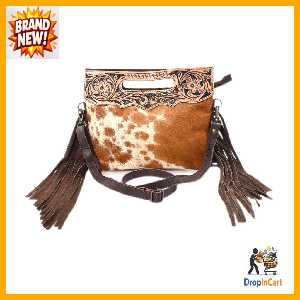 Genuine Leather Crossbody Bag Adjustable Strap Fringe Boho Western Chic